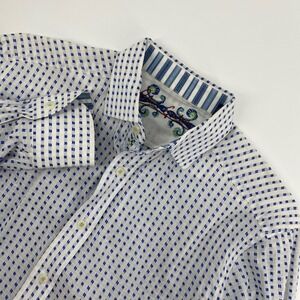 Robert Graham Shirt Mens Medium Blue White Geometric Eclectic Textured Business